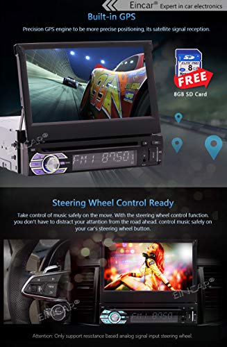 EINCAR Single 1 Din Car Stereo Bluetooth 7 inch Capacitive Touchscreen 1din Car Radio Autoradio GPS Navigation DVD CD Player FM AM Receiver Detachable Front Panel Wireless Remote Mirrorlink Backup Cam