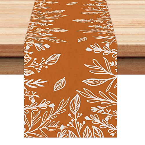Arkeny Fall Thanksgiving Orange Leaves Table Runner 13X120 Inches,Seasonal Burlap Farmhouse Indoor Kitchen Dining Table Decoration For Home Party At271-120 #TOP25