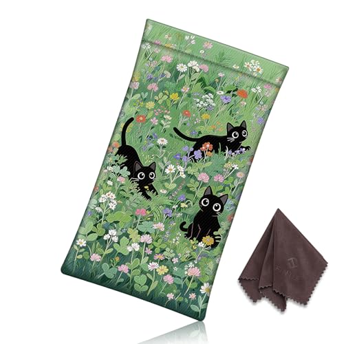 Image of FINTIE Soft Eyeglasses Case with Cleaning Cloth, Portable Squeeze Top Vegan Leather Glasses Pouch, Sunglasses Eyewear Bag