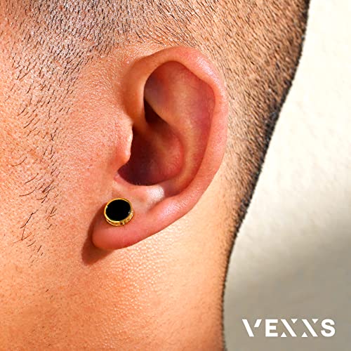 VEXXS S925 Diamond Stud Earrings for Men, 14K Real Gold Plated Iced Out Earrings Micro Pave 5A CZ Stones Men’s Studs, 925 Sterling Silver Earrings, Hypoallergenic Earrings for Men Women Hip Pop Earrings Black Earrings4
