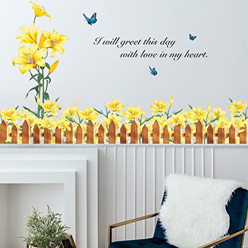 Spring Flowers Wall Stickers Garden Floral Wall Decals Diy Peel And Stick Art Murals For Bedroom Living Room Nursery Classroom Bathroom Playroom Decor (Yellow) #TOP1