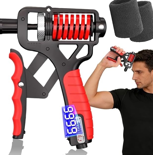 Digital Electronic Counting Grip Strengthener, 5-165kg Adjustable Resistance Hand Grip Trainer with Display, Portable Grip Strength Tester for Home Gym, Physiotherapy Rehab – for Athletes, Climbers