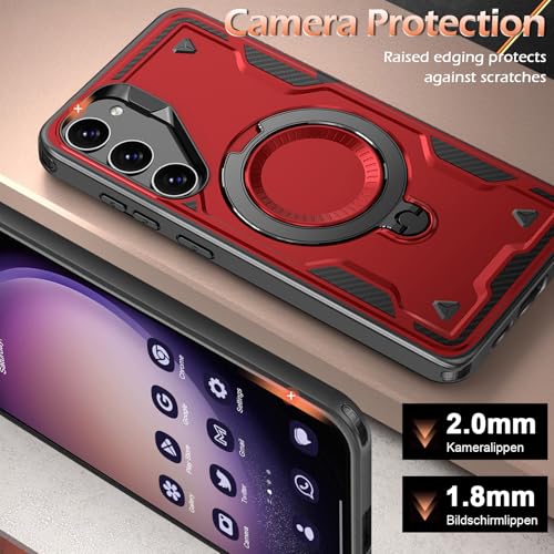 Image of for Samsung Galaxy S23 Case Magnetic with Stand, with Mag-Safe, with Screen Protector, Wireless Charging, Shockproof for Samsung S23 5G Phone Case, Ring Holder Phone Cover, for Samsung S23 Red