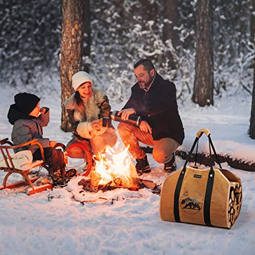 Art-Giftree Large Firewood Carrier 39 X 18 Inches Waxed Canvas Logs Carrier Tote Bag With Handles, Heavy Duty Wood Holder For Fireplace - Bear #TOP4