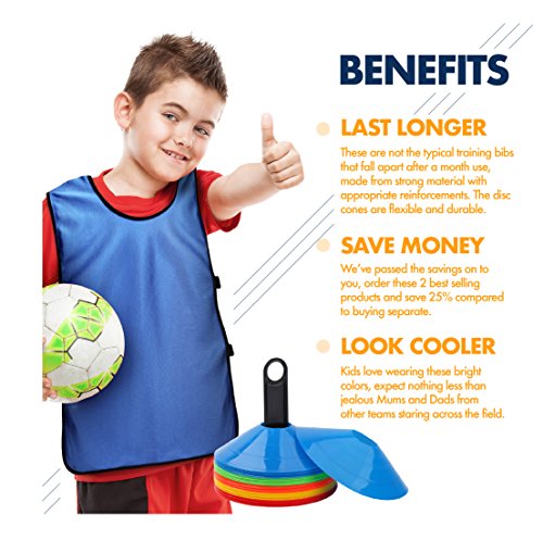 Soccer Cones (Set Of 50) And Sports Jerseys Pinnies (12-Pack) - Perfect Disc Cones For Basketball Drills, Complete Soccer Training Equipment #TOP1