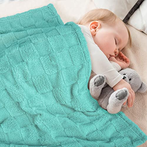 Baby Blanket For Boys Or Girls Super Soft Plush Toddler Blanket With 3D Chessboard Grid Design Fleece Fluffy Fuzzy Infant Blanket For Nursery Crib Stroller 30 X 40 Inches Lake Green #TOP3