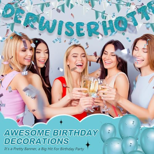 Image of Fulmoon Set of 3 Pre Strung Older Wiser Hotter Glitter Banner Funny Birthday Banner for Women 30th 40th 50th 60th 70th 80th Birthday Party Decorations Sign Gift(Teal)