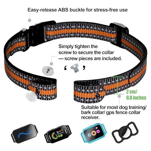 Aikko Collar Replacement Strap for Most of GPS Dog Shock Collar, Reflective Nylon Adjustable E Collar Band, Fits All Breeds Sizes and Most Shock Collar Systems with Secure Buckle, Orange — view 4