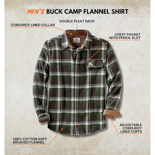 Legendary Whitetails Mens Flannel Shirt Long Sleeve Button Down 100% Cotton, Mountain Charcoal Plaid, 3XL