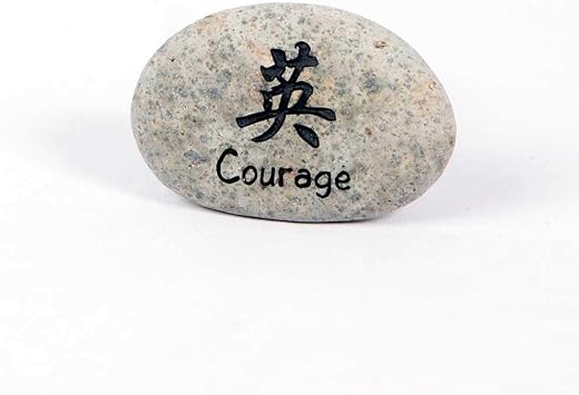 Courage Kanji Stone Inspirational Sandblast, Perfect Gorgeous Unique Gift Ideas, Natural Beach Pebble Rock,