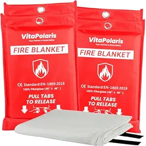 VitaPolaris Emergency Fire Blanket - 4 Pack 39.4 x 39.4 Fiberglass Fire Blanket - Fire Suppression Blanket for Home,Kitchen,Grill,Car,