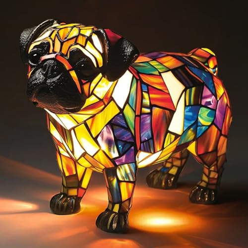 LUKIUP Nachtlicht aus der Hunde-Serie, Shar-Pei Nachtlicht - Energiesparende Premium Harzlampe mit Buntglas-Effekt Schalterkabel Retro Dekolampe für Schlafzimmer Geschenk für Hundeliebhaber(A)