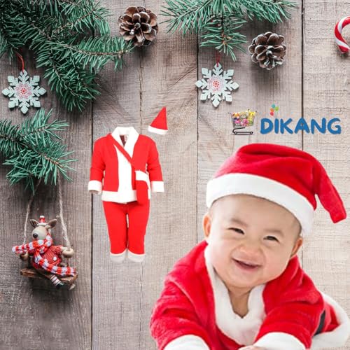 Image of DIKANG Santa Claus Dress for Kids - Unisex | Premium Santa Claus Christmas Dress for Baby Boys and Girls | Santa Costume Set for Kids with Jacket, Pant, Cap and Pouch for Christmas Party