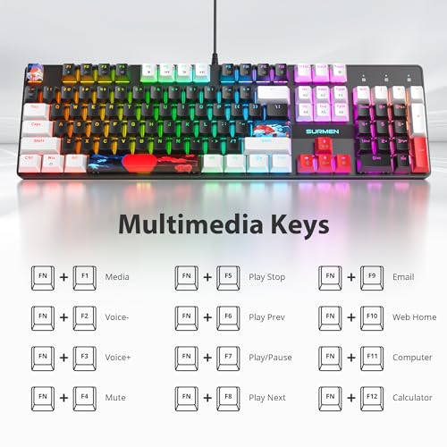 Image of RGB Gaming Keyboard, 104-Key Wired Mechanical Keyboard, Creamy with Number Pad, Linear Red Switch NKRO, Full Size for Windows Laptop PC Gamer