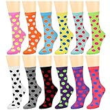 Falari 12 Pairs Women's Cotton Crew Socks Assorted Colors (Polka Dots Assorted)