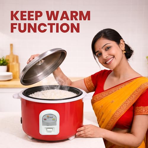 Image of ULTRON 1L Automatic Electric Rice Cooker with Double Aluminium Pot | Auto Cook & Auto Warm Function | Cool Touch Handles | Durable Body | 2 Year Product Warranty & 5 Year Heating Coil Warranty (red, 1 L)
