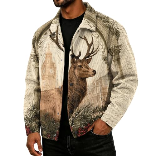 Mens Shirt Jacket Christmas Print Vintage Retro Oversized Shacket Coat - image 2