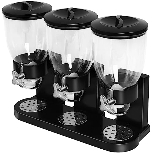 Cereal Dispenser Countertop, Triple Food Dispenser Cereal Containers Storage Large Capacity Dry Food Dispenser For Candy Nut Grain Rice Snack Granola(Black) #TOP6
