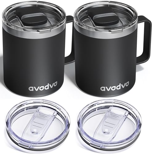 avodvo 2 Pack 12oz Insulated Coffee Mug with Lids