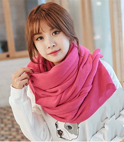 Wander Agio Womens Warm Long Shawl Winter Upset Large Scarf Pure Color Rose Red2