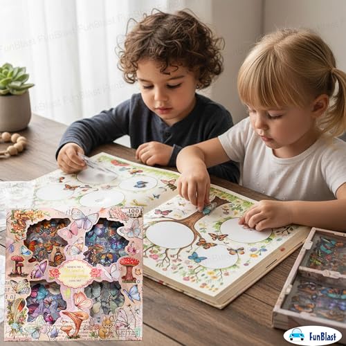 Image of FunBlast Self Adhesive 640Pcs /100 Sheets, Aesthetic Butterfly Stickers, Retro Decorative Sticker's for Scrapbook, Japanese Style Sticker's for Project, Journals, Scrapbooking (C)
