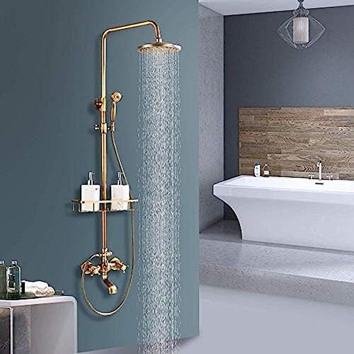 Mélangeur douche laiton antique anti-encombrement avec étagère et douchette