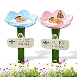 2 Bienentränke für den Garten Set Insektentränke zum Einstecken Cups for Bee aus Kunststoff Bieten Biene Schmetterling und Anderen Insekten eine Wasserquelle für Garten Terrasse Hof Außen Blau Rosa