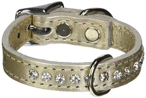 Image of Signature Leather Crystal Dog Collar, Metallic Platinum Solid Grain Leather, Fits 6 inch-8 inch Neck Size, 10 inch Overall Length