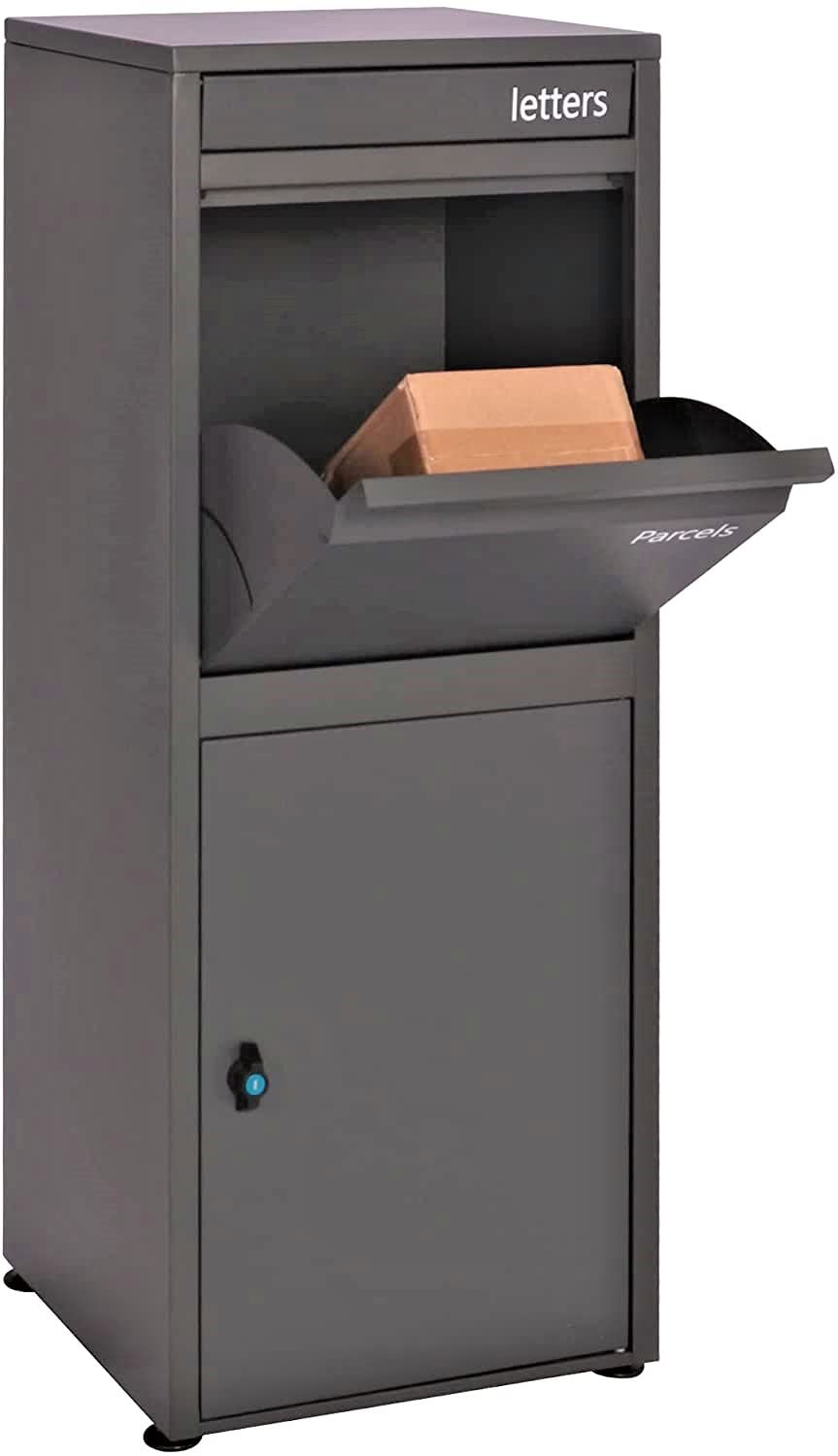 DWD® Premium Complete Steel Delivery Parcel & Letter Drop off Outdoor Large Secure Mail Package Parcel Lockable PostBox Waterproof Anti Theft Design,Fixings, Heavier 20kg 41cm X 40cm X 102cm, Grey