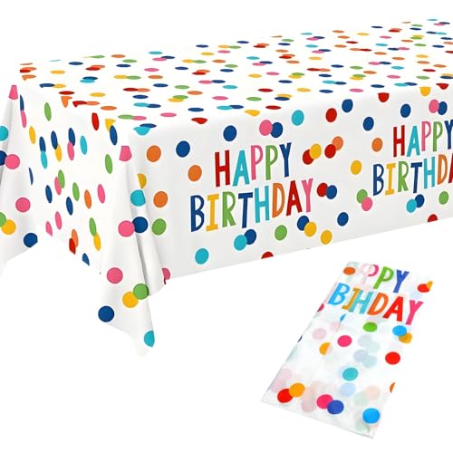 VOSSOT Nappe Anniversaire, 137 x 274 cm, Nappe Plastique rectangulaire, idéale pour Les Anniversaires d'enfants, décoration de Table oyeux Anniversaire pour...