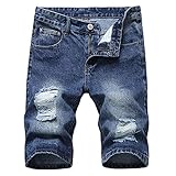 Zerrissene Sommer Denim Shorts für Herren Lässige Schmal Geschnittene Distressed Jeans Shorts Regular Stretch Tapered Straight Short Hose (Blau,32)