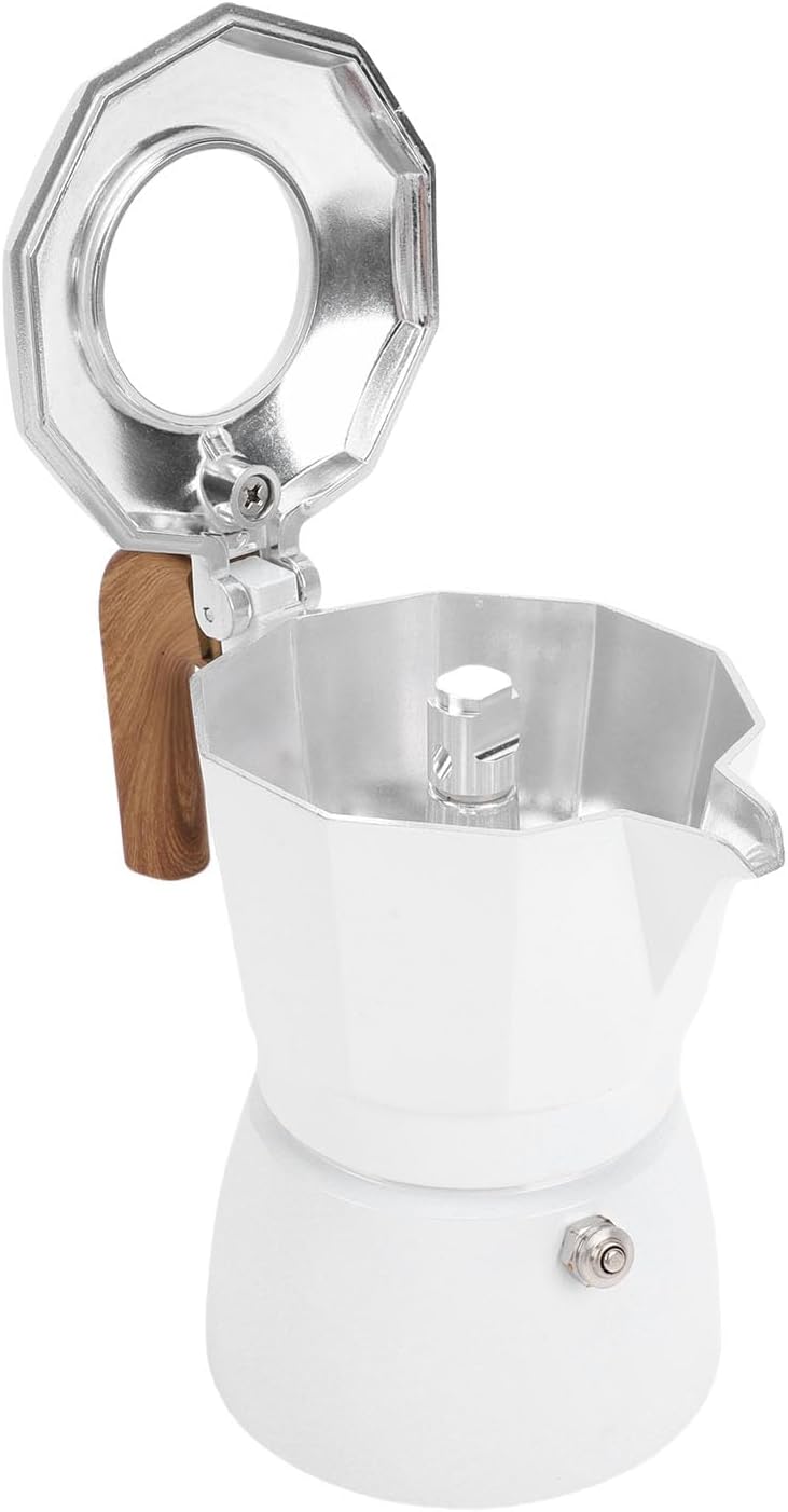 Zerodis Coffee Makers Coffee Cups 2 Cup Aluminum Alloy Dual Valve Design Wood Handle Fast Brewing Kettle Outdoor Coffeepot Stovetop Maker Pot Stovetop Pot,Vintage (White)