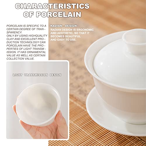 Aroplor China Kung Fu Gaiwan Teacup Traditional White Porcelain Tea Bowl Saucer Set For Brew Kung Fu Tea Porcelain Gift 5.5Oz Jingdezhen Drinking Ware #TOP4
