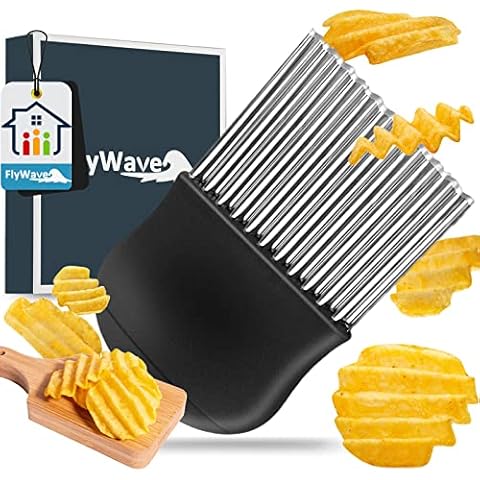 FlyWave Wellenschneider, Wellenmesser Rostfreier Stahl, Multifunktion Riffelmesser zum Schneiden, Wellenschneider Kinder für Pommes, Obst, Gemüse und Butter Cover