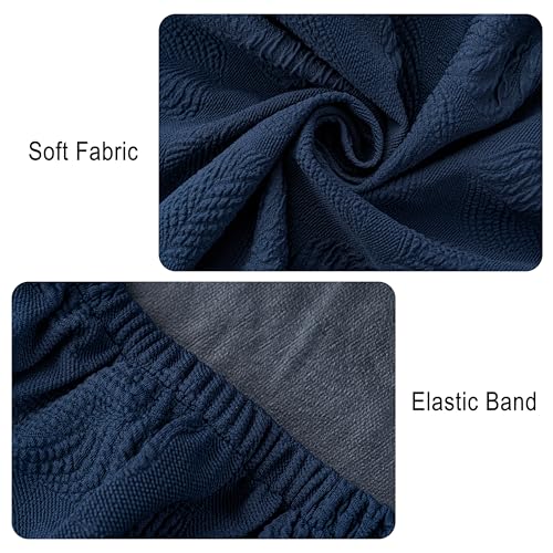 Image of Genina Waterproof Dining Chair Cover Set of 4,Kitchen Chair Cover,Navy Blue | Stretch Dining Room Chair Slipcovers with Leaf Jacquard,Removable Kitchen Chair Protector for Home,Restaurant,Banquet