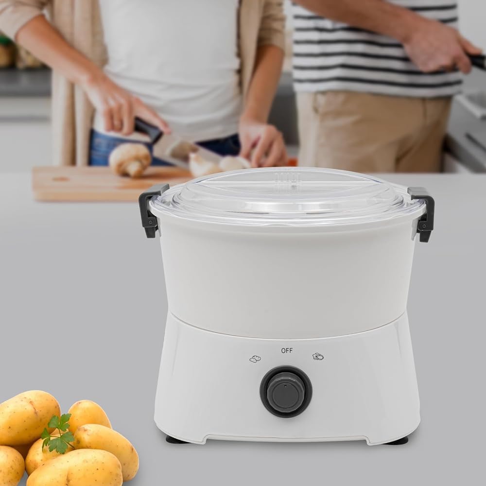 Pelapatate Elettrico Versatile con azionamento a Un Pulsante, pelapatate Automatico per Patate, Arance e Mele, Spinner, Bianco, 11,14 * 9,3 Pollici
