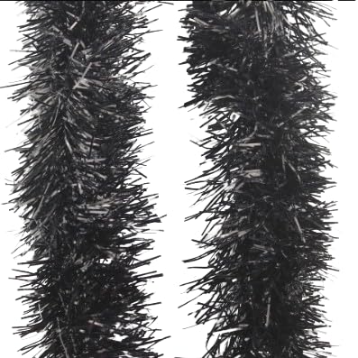 TRTO 1x 2M Black Tinsel Christmas Tree Decorations X'mas Garland Christmas Tree Tinsel Decoration (6.5FT)