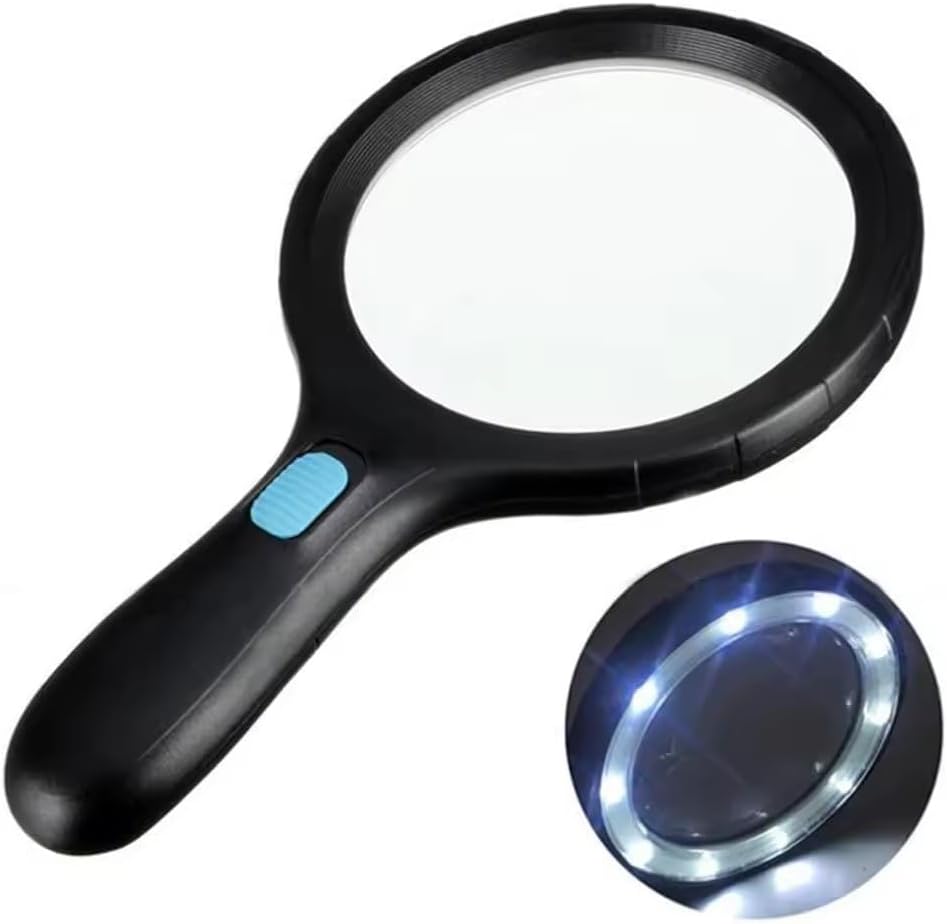VIDI Magnifier Large Size Handheld LED Lights Non-Slip Handle Magnification Magnifying Glass Read