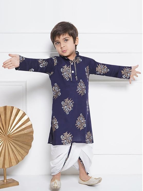 Image of AJ DEZINES Kids Cotton Printed Dhoti Kurta Set For Boys | Fashionable Bandhani Print Kurta | Stylish Boys Kurta Set | Perfect For Festivals Wedding & Family Function Wear
