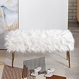 chairus Fur Bench Modern Long Furry Ottoman Bench for Bedroom, Vanity Bench with Gold Metal Legs,...