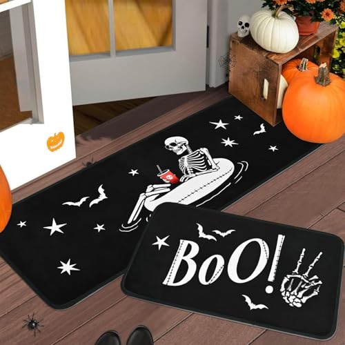 Likiyol Halloween Kitchen Rugs Set Of 2 Skull Kitchen Mats For Floor Anti Fatigue Mats For Kitchen Floor thumb #7