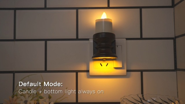 Image of Meonum Flickering Flameless Candle Night Light Plug in, Dimmable LED Nightlight with Dusk to Dawn Sensor, Decorative Candle Light for Bedroom, Hallway, Bathroom (1 Pcs,Warm Yellow & Brown Base)
