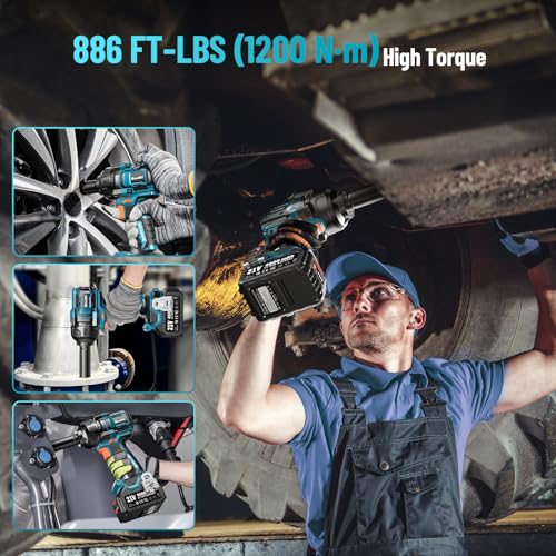 Seesii Schlagschrauber 1200N.m(900 FT-LBS) 2400RPM 1/2 Akku Schlagschrauber Hohes Drehmoment mit 21V 2x4,0Ah Akku 5 Sockel und Fall Für Schraube und Mutter Auto LKW Reifen Removal