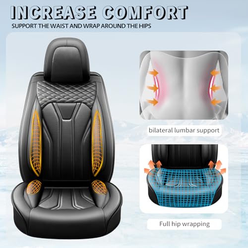 Image of Car Seat Covers Compatible with Chevy Equinox 2011-2026, Premium Leather Breathable, Wear Resistant, Airbag Compatible, All-Weather Protection & Full Coverage, 2 Front Seat All Black