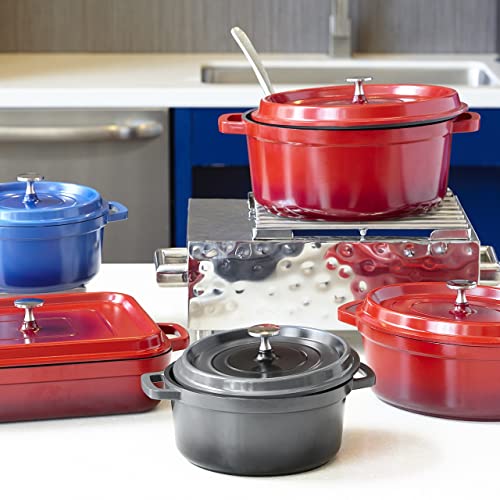G.e.t. Ca-008-R/Bk Heiss Lightweight Cast Aluminum Braiser Pan / Casserole Dish, 4.5 Quart, Red #TOP3
