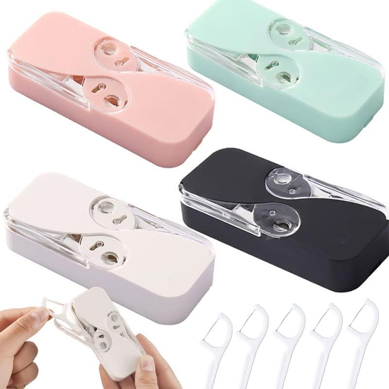 Dental Flosser Dispenser, 4Pack Portable Dental Floss with 48 Floss Picks, Automatic Floss Organizer Travel Flosser Box for Women Men Teeth Cleaning