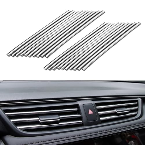 Image of Car Auto Air Conditioner Vent Outlet Trim Strip, DIY Decoration Chrome PVC Car Interior Moulding Trim Strip Line for All Straight Air Vent Outlet(20 Pieces Silver)