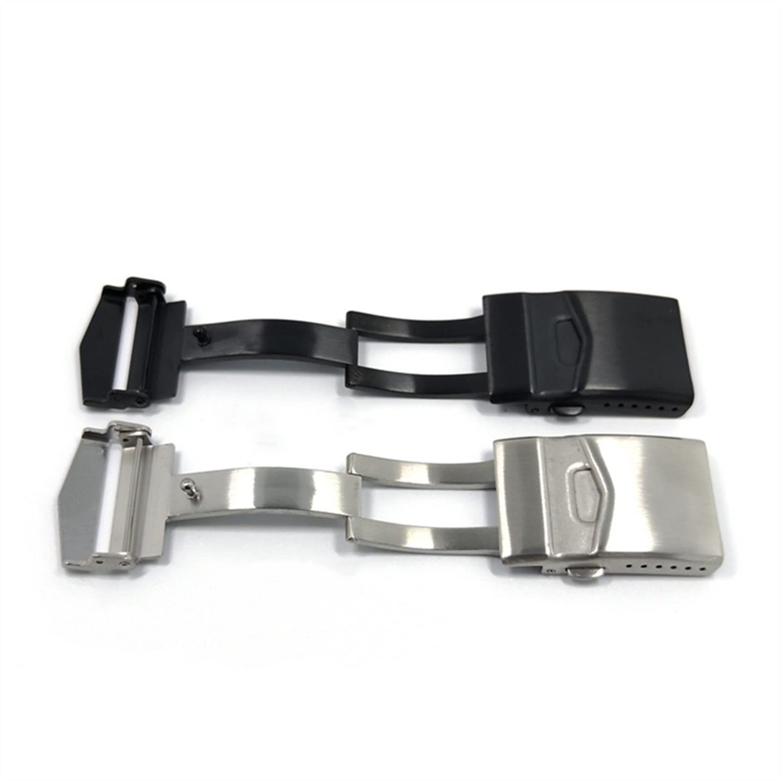 UNNIQ Boucle de montre pliable en acier inoxydable solide double bouton poussoir papillon fermoir déploiement bracelet de montre noir argent 22 mm fermoir de montre (couleur : noir)