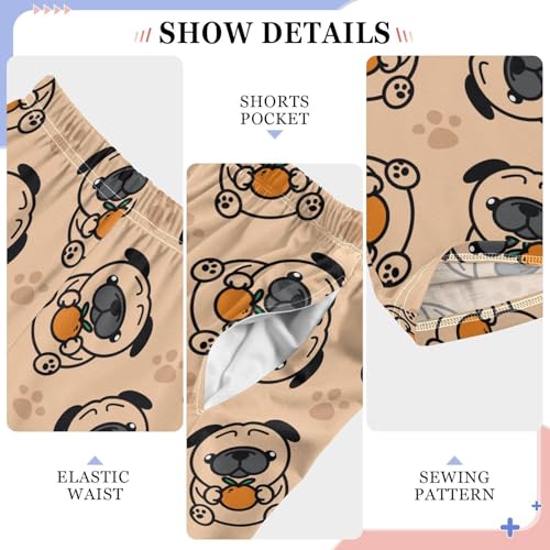 Boys' Pants Cute Pug Orange and Dog Paws Long Bottoms Jogger Pants Elastic Waist Trousers with Pockets S-XL4