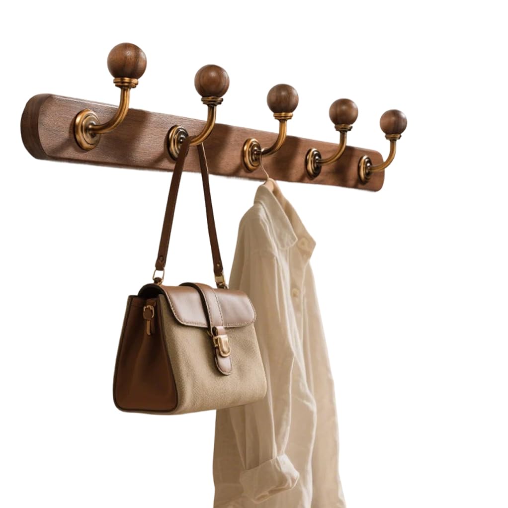 Qpkz Brown Solid Wood Coat Rack Wall Mount, Walnut Color Wooden Wall Hooks Entryway Hanging Rack Coat Hooks Rail Clothes Towel Racks With Hook For Coat, Bag, Towel, Key, Hat, Umbrella 30Cm
